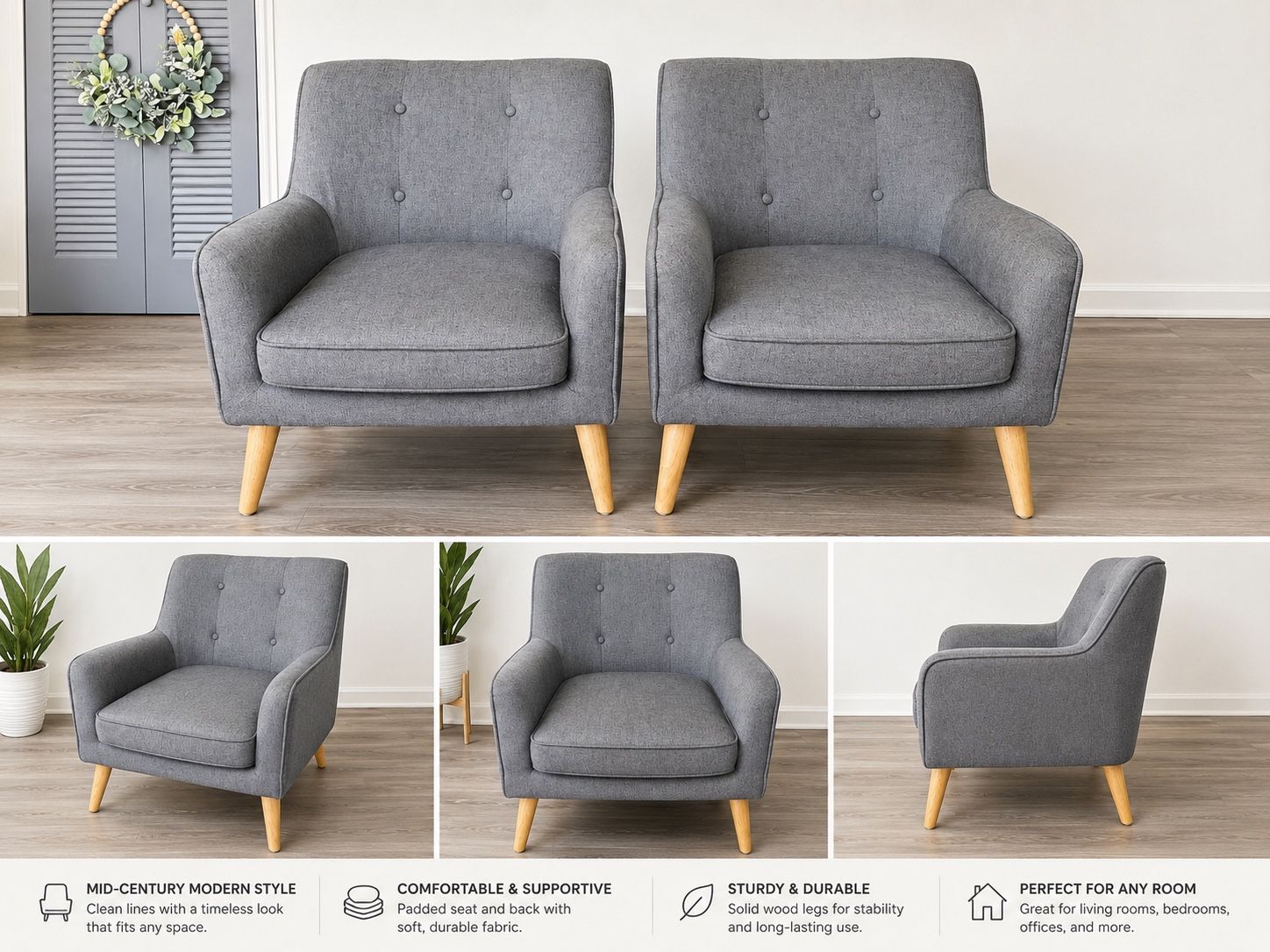 Accent chair Modern chair Mid century furniture Living room chair Gray chair Reading chair Lounge chair Armchair Home decor Office chair Furniture set