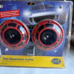 Twin Hella Red 12V 300/500HZ High Performance 118 Decibels Disc Horn Kit 