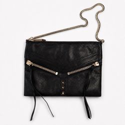 Botkier Black Leather Moto Shoulder Bag Gold Snake Chain Strap