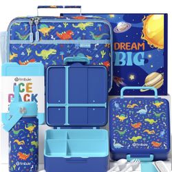BRAND NEW Kids Bento Lunch Box with 4 Compartments, Insulated lunch Bag, Stainless Steel Insulated Water Bottle, Ice Pack & Utensils Set