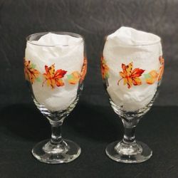 Vintage Libbey Fall Leaves Acorns Wine Glasses/Water Goblets