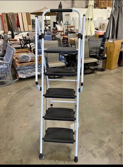 New 5-Step Folding Ladder with Handrails | 350 lbs Capacity | Anti-Slip Wide Pedals | Multi-Purpose