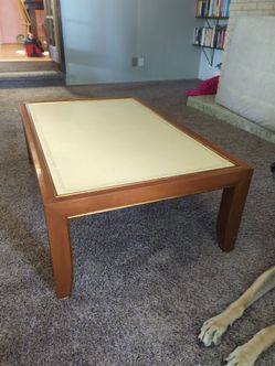 Mid Century Wood Coffee Table with Leather Top