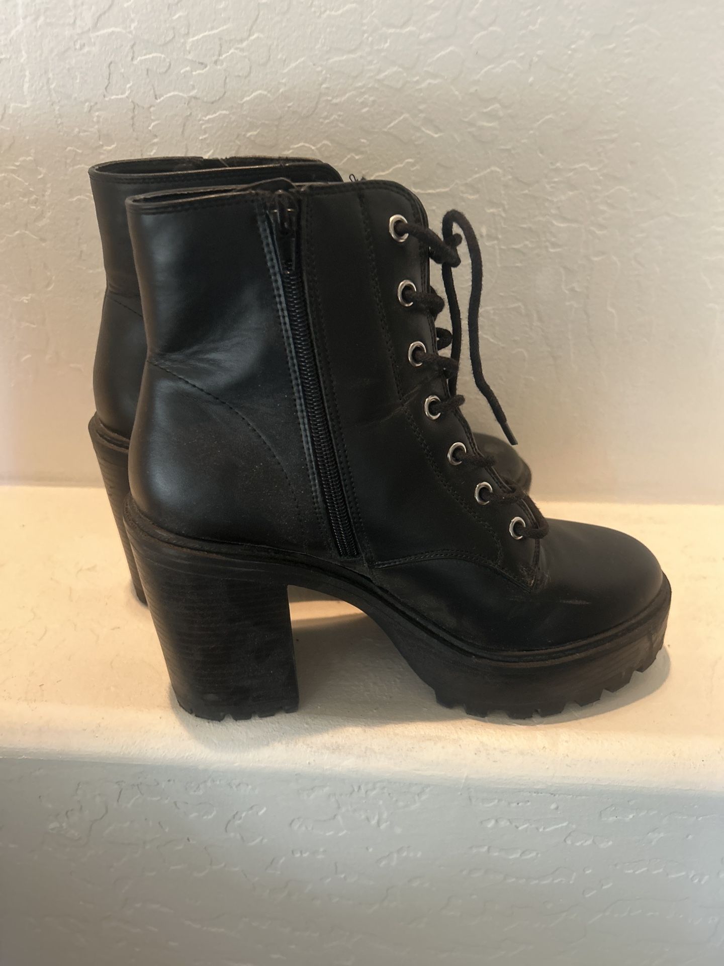 Black Leather Ankle High Boots