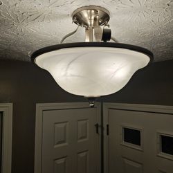 Brushed Nickel Semi-Flush Mount Light Fixture Glass Shade