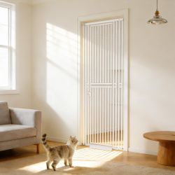 White Extra Tall Pet Safety Gate 78.74 H Adjustable 27.56-32.28 W Pressure Mount