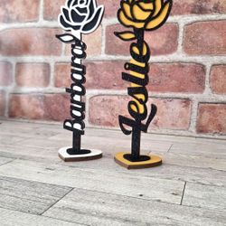 Personalized Name Standing Wooden Rose 