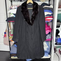 Vintage Herve Bernard Overcoat With Fur Trim Sz XL