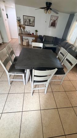 Farmhouse Dining Table Set with 6 Chairs