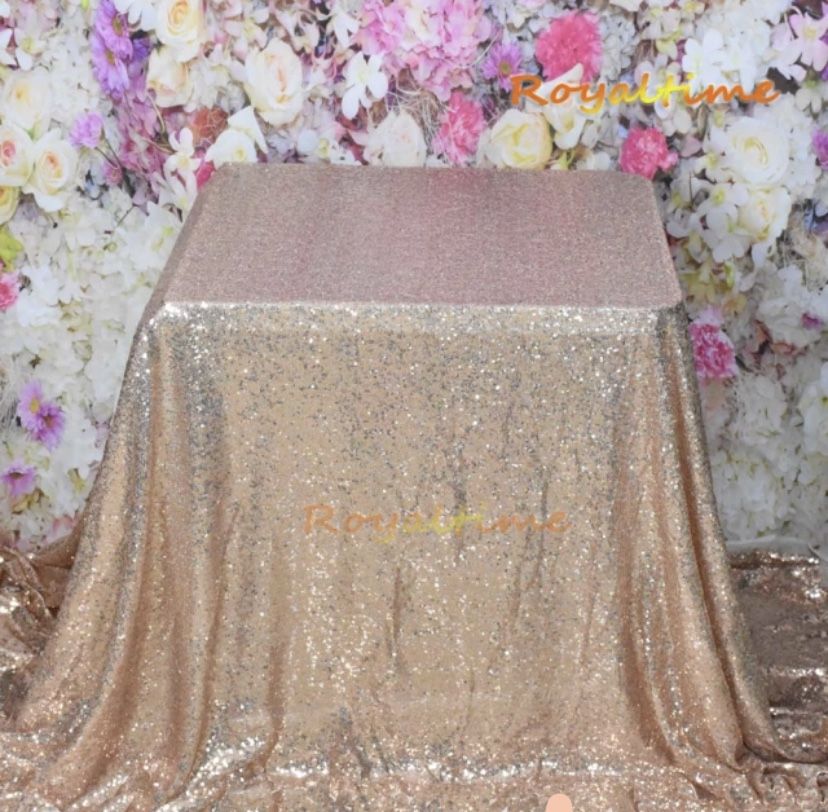 90x132 Rectangle Sequin Tablecloth Rose gold