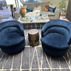 West Elm, Midnight Blue, Velvet Swivel Chair Set