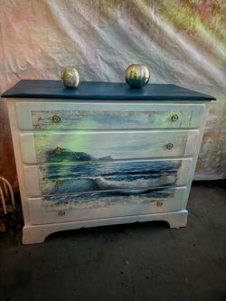 Beautiful wooden dresser nautical style has been refurbished!!🌺