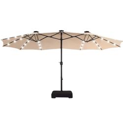 15Ft Beige Patio Umbrella with Lights
