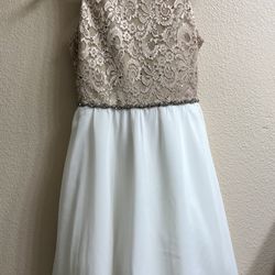 Rare Editions Beige Lace Bodice with White Chiffon Skirt Girls Dress