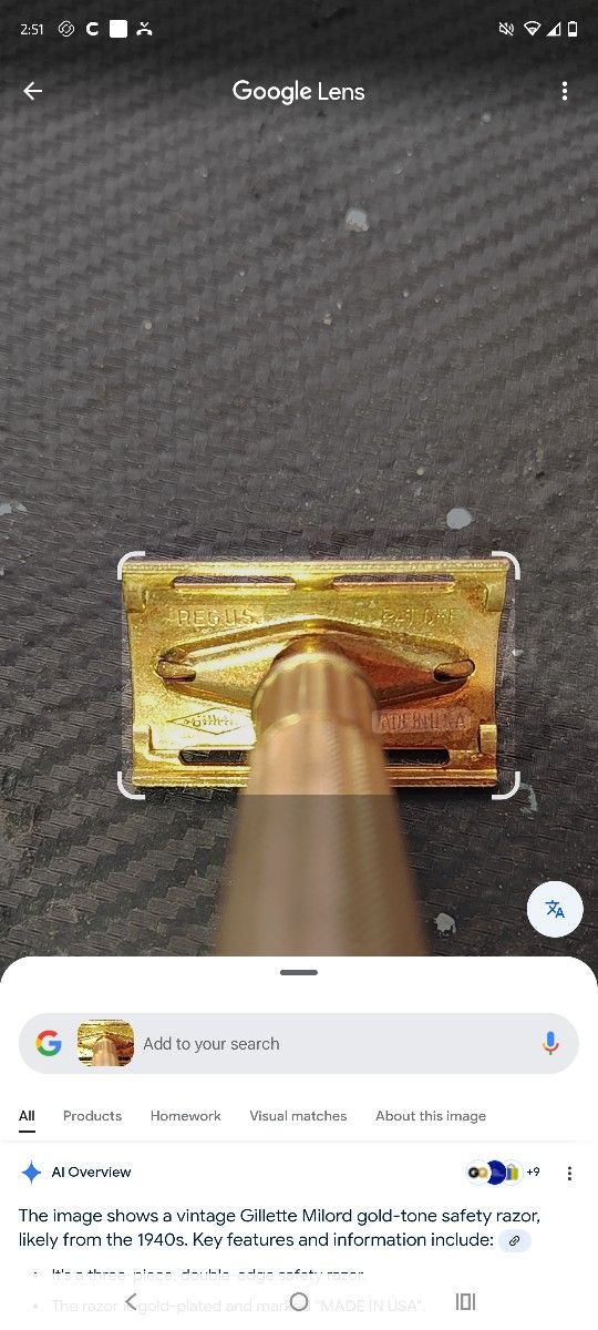 Vintage Gillette Milord Gold- Tone Safety Razor From The 1940's