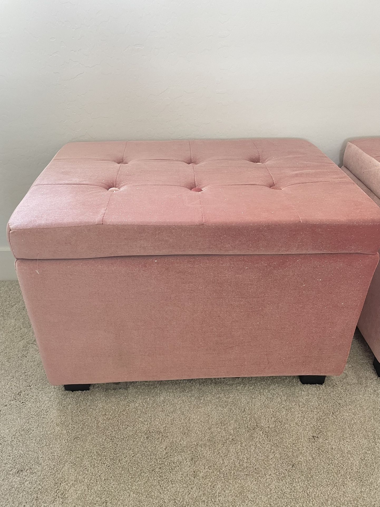 Storage Ottoman Glitter Sparkle Velvet Pink