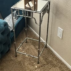 Small Silver Metal Mirror Side Table