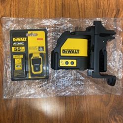 (DW088CG) (1) Dewalt 165 ft. Green Self-Leveling Cross Line Laser Level (1) Dewalt Atomic 55” Range Laser Measure (DW055PL)