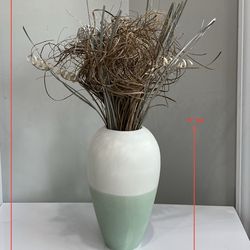 Large White & Sea Foam Pottery Vase with Faux Bouquet