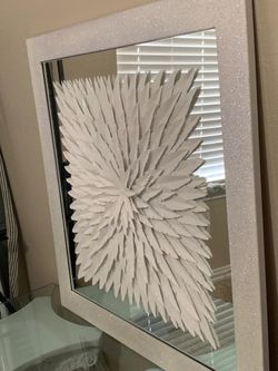 Wall decor - white sparking feathers with glittery frame