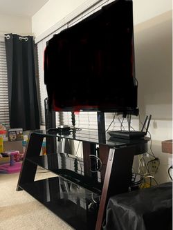 3 Shelf Tempered glass (smoke black)entertainment center with TV Mount
