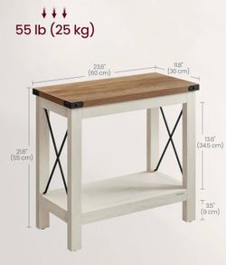 VASAGLE 2-Tier End Side Table Nightstand Farmhouse Style w/ Shelf - Rustic White / Honey Brown