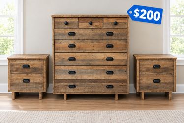 Brown wood three-piece bedroom, dresser set