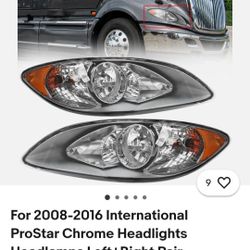2008-2016 International Prostar Chrome Headlamps Headlights New $150 Pair. Semi Truck 