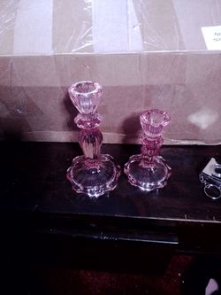 Pink Glass Candlestick Holders Set of 22(4inch& 6inch)