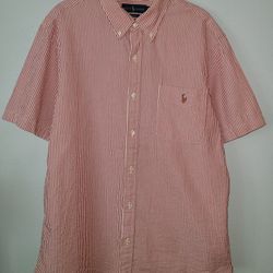 Ralph Lauren Striped Button Down Collar Short Sleeve Shirt Men's XL Slim Fit