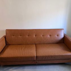81" Faux Leather Sleeping Sofa with Storage
