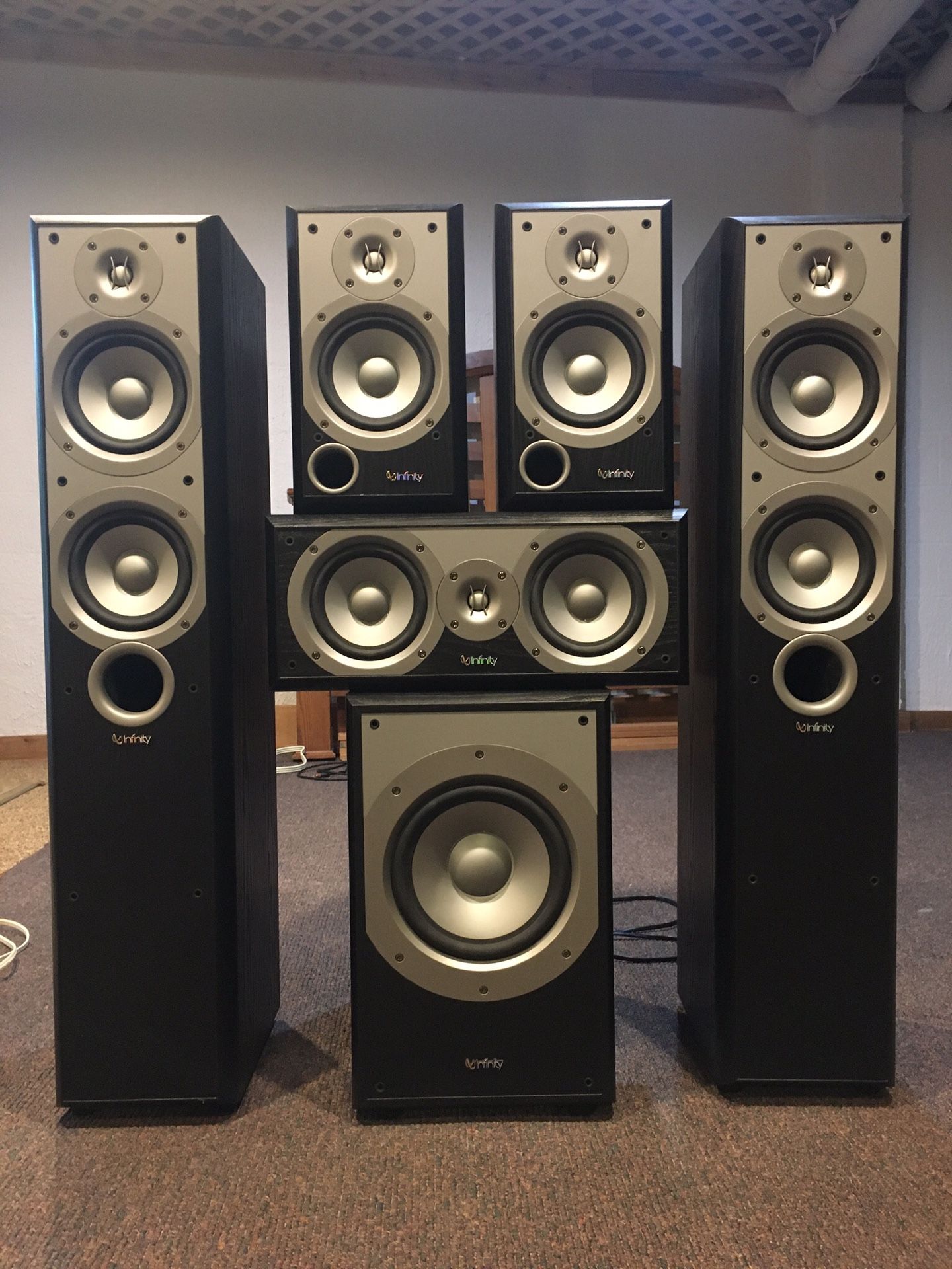 Multiple Infinity Speakers and Receiver for Home Entertainment Surround Sound