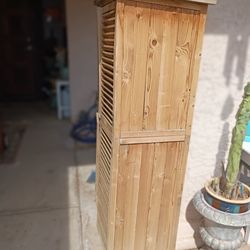 Tall wobbly shed with shelves