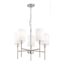 Home Decorators Dawson 5-Light Brushed Nickel Chandelier w/White Fabric Shades