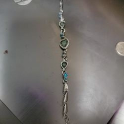 8 Inch Blue Topaz And peridot Pretty Heart Bracelet Sterling