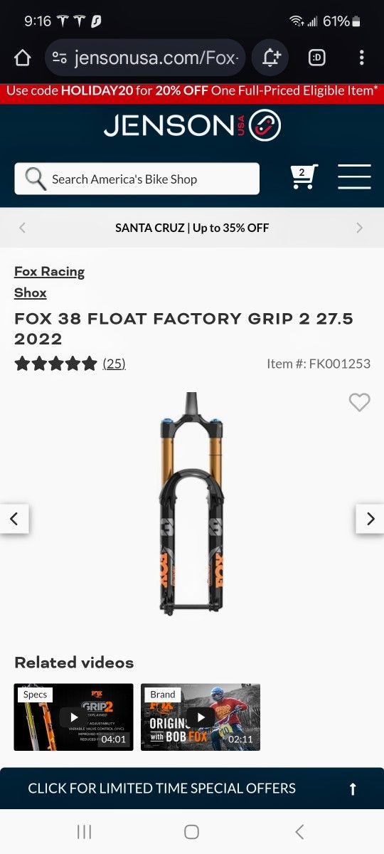Fox 38 Float Racing Grip2 27.5 170mm 15x110 Brand New