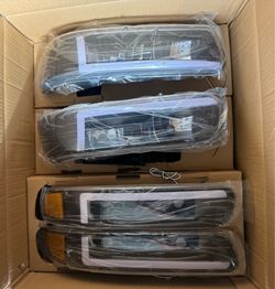 00-06 Chevy Tahoe Black Orange Reflector LED Strip Headlights Parking Lights