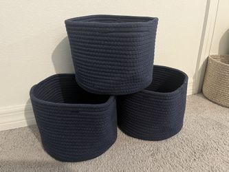 Cotton Fabric Storage Baskets Boxes Navy Blue