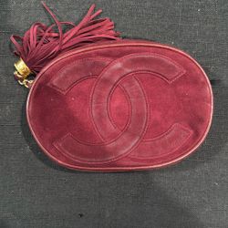 Suede vintage Chanel cc mini tassel oval, burgundy. excellent condition