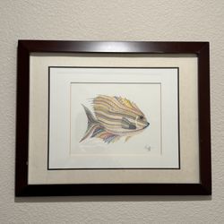 Scott Wright La Jolla Artist Framed Lionfish Watercolor Artwork Framed Bird Rock