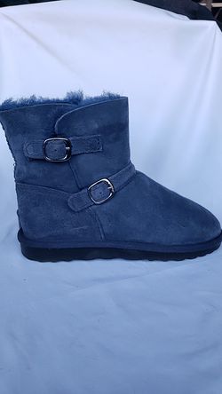 Girls Size 2 K2 Kirkland Kids Genuine Sheepskin Shearling Suede Snow Boots Blue Buckle Lined