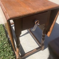 Vintage Solid Wood Drop Leaf Table w/ Drawer