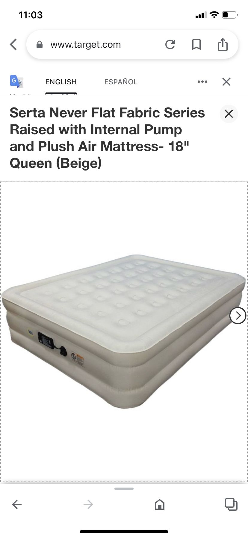 Serta Never Flat Fabric Series Raised with Internal Pump and Plush