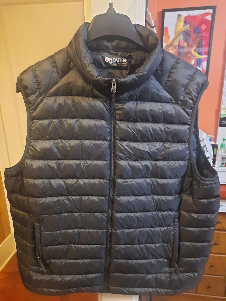 NWOT HeatKeep Black Packable Men's Down Vest w/ Pockets Size XXL