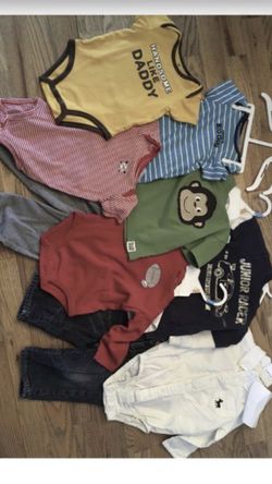 9 month boy 5 onesies, 2 pants, 2 shirts