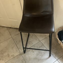 2 Brown Leather Bar Stools