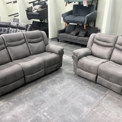 New Reclining Couch / Love Seat.  Grey Breathable Leatherette.  Free Delivery!
