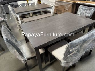 NEW 6 PIECE Dining Set Table 4 Chair 1 Bench Upholstered Fabric Cushion Contemporary Ashley Style Kitchen Dinette Formal Discount Clearance BIG SALE