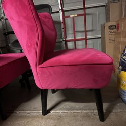 Two Pink Fuchsia Velvet Chairs & Turquoise Blue Couch