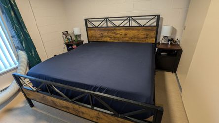 Industrial Metal and Wood King Bed Frame